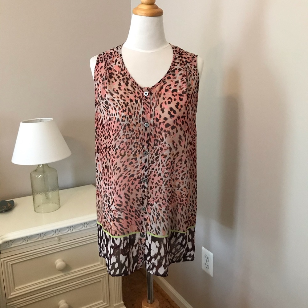 CAbi #108 BEGUILE ANIMAL LEOPARD PRINT TUNIC TOP